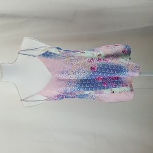 SKIES ARE BLUE Pink Blue Floral Abstract Print Camisole